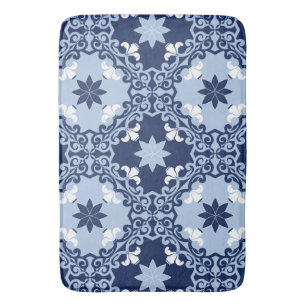 Blue decorative ornamental Moroccan geometric tile Bath Mat