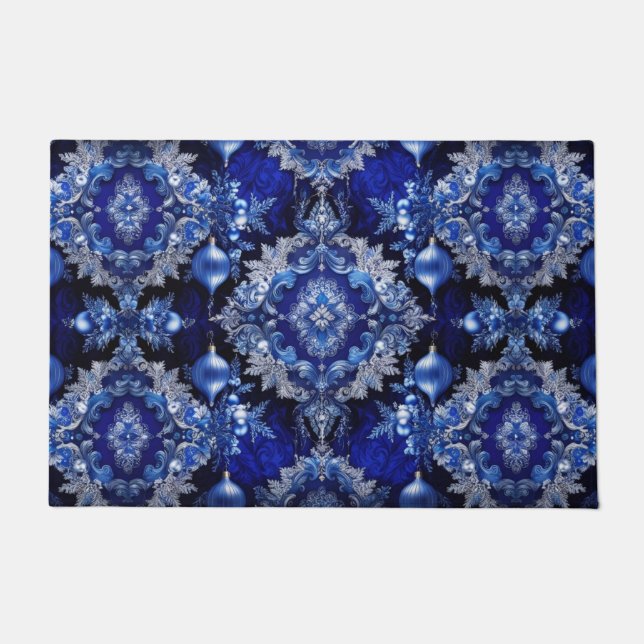 Blue Decorative Ornaments Holiday Doormat (Front)