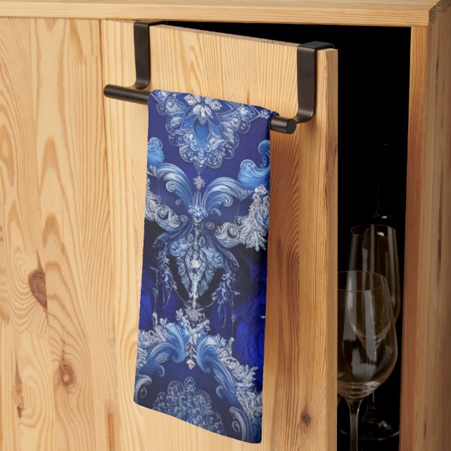 Blue Decorative Ornaments Holiday Kitchen Towel (Thirds Fold)