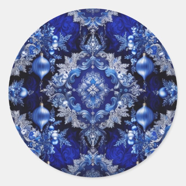 Blue Decorative Ornaments Holiday Sticker (Front)