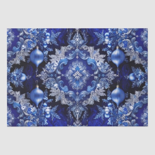 Blue Decorative Ornaments Holiday Tissue Paper (Front)