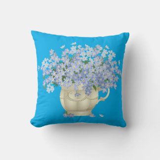 Blue Decorative Pillow with Forget-Me-Not Bouquet