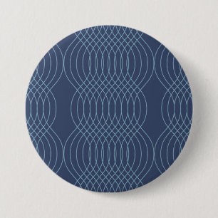 Blue, decorative, simple, modern, trendy wavy art 3 inch round button