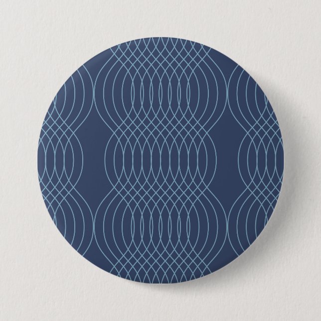 Blue, decorative, simple, modern, trendy wavy art 3 inch round button (Front)