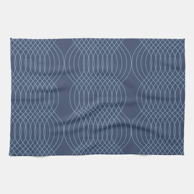 Blue, decorative, simple, modern, trendy wavy art kitchen towel (Horizontal)