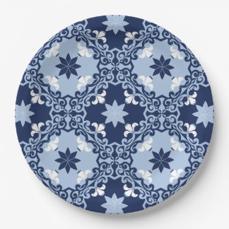 Blue decorative tile ornamental Moroccan geometric Paper Plate