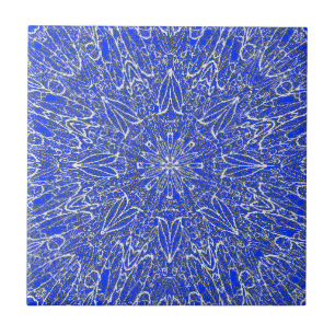 Blue deep white gold geometric star wheel design tile