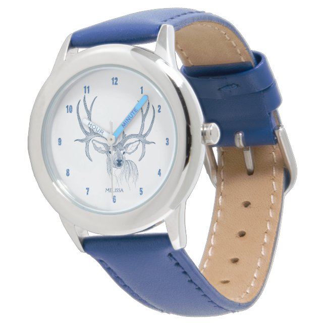 Blue deer-head Illustration Watch (Angled)