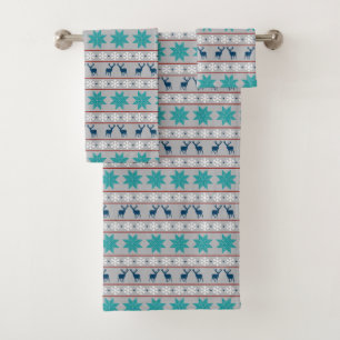 Blue Deer Snowflake Nordic Pattern Bath Towel Set
