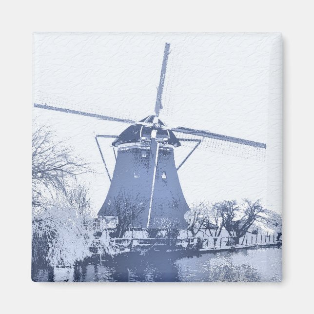 Blue Delft Dutch Windmill Magnet (Front)