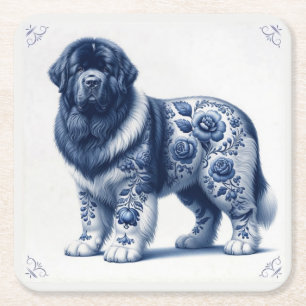 Blue Delft Landseer Newfoundland Square Paper Coaster