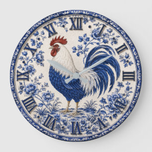 Blue Delft Rooster Farmhouse Large Clock