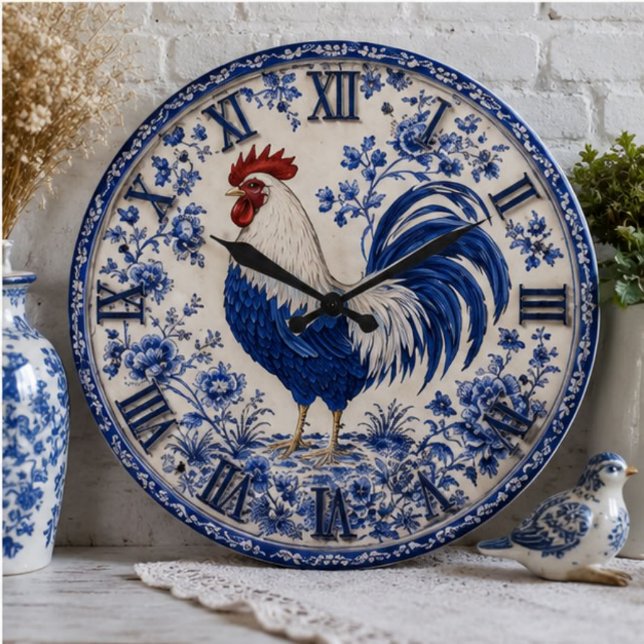 Blue Delft Rooster Farmhouse Large Clock (Creator Uploaded)