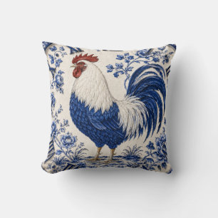 Blue Delft Rooster Farmhouse Throw Pillow