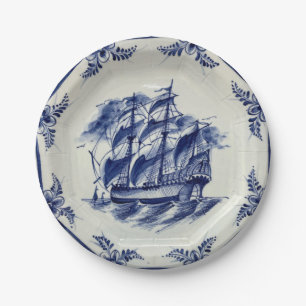 BLUE DELFT SAILING SHIP PAPER PLATE