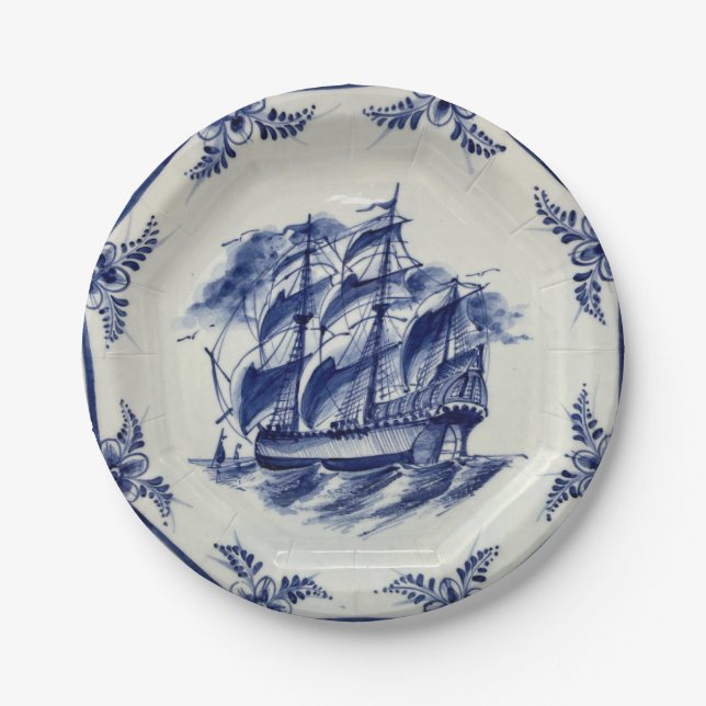 BLUE DELFT SAILING SHIP PAPER PLATE (Front)