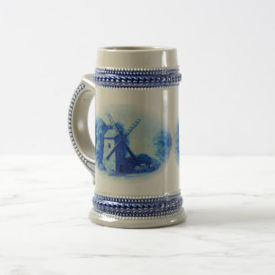 Blue delft Windmill, blue delft horse and wagon Beer Stein