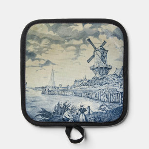 Blue Delft Windmill Dutch Plate Pot Holder