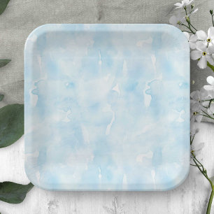 blue delicate watercolor texture paper plate