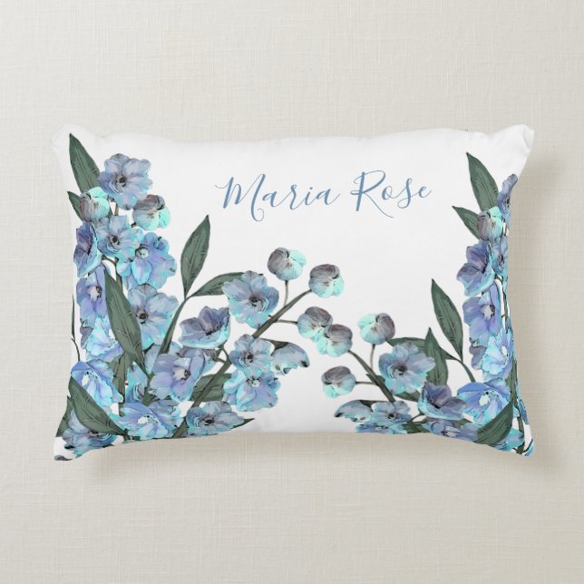 Blue Delphinium Accent Pillow (Front)