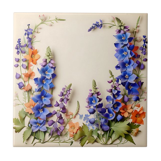 Blue Delphinium Floral Tile (Front)