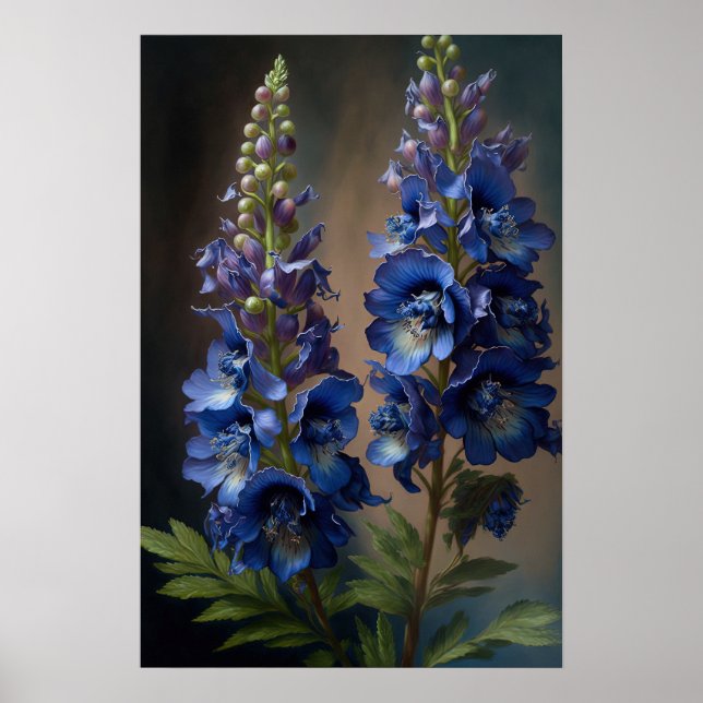 Blue Delphinium Flowers Art Print Poster (Front)