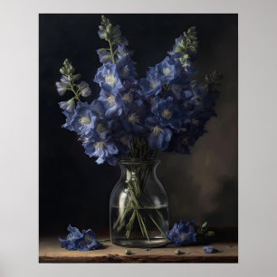 Blue Delphinium Flowers Art Print Poster