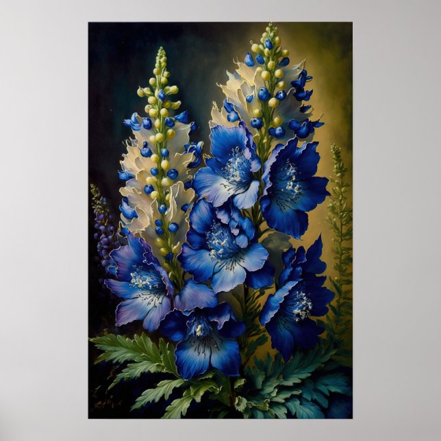Blue Delphinium Flowers Art Print Poster (Front)