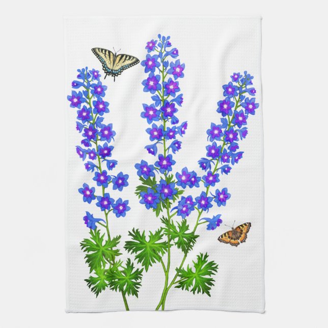 Blue Delphinium Larkspur Flowers American MoJo Kit Kitchen Towel (Vertical)