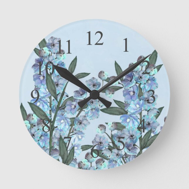 Blue Delphinium Round Clock (Front)