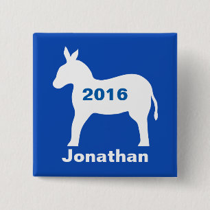 Blue Democratic Donkey 2016 Election Name Badge 2 Inch Square Button