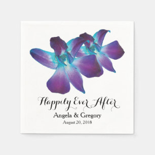 Blue Dendrobium Orchid Happily Ever After Wedding Napkin