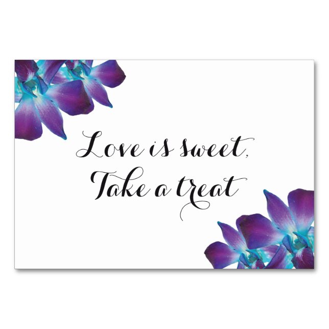 Blue Dendrobium Orchid Love is Sweet Wedding Sign Table Number (Front)