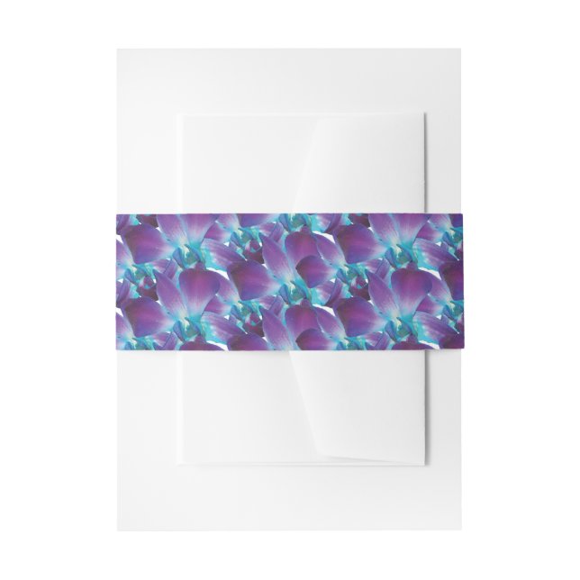 Blue Dendrobium Orchid Wedding  Invitation Belly Band (Front Example)