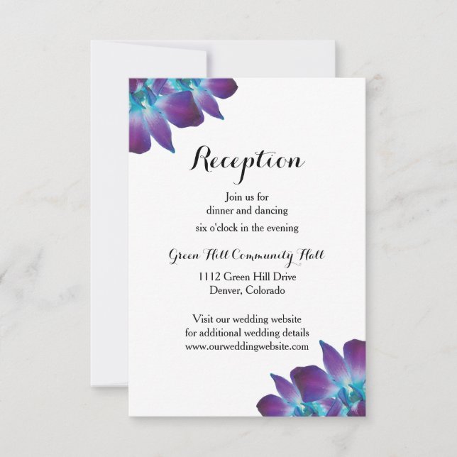 Blue Dendrobium Orchid Wedding Reception Card (Front)