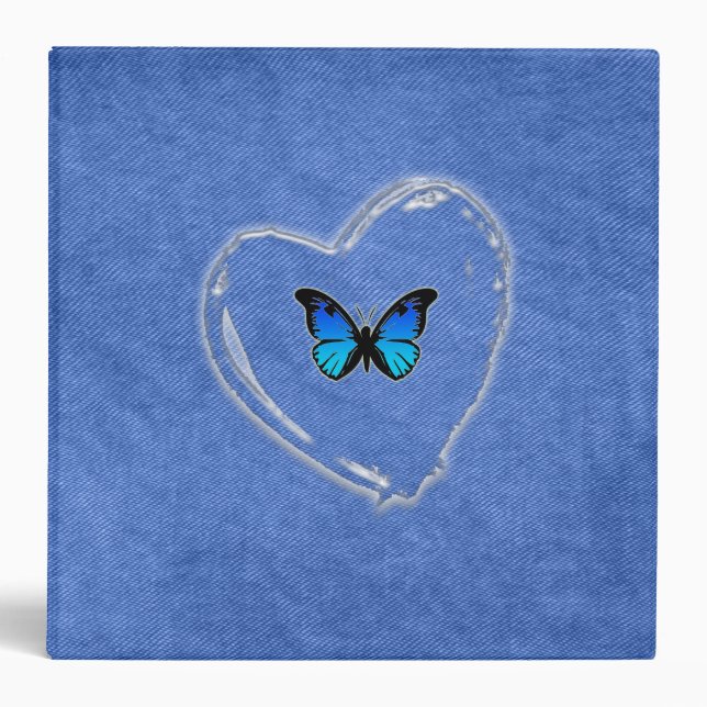 blue denim and clear heart binder (Front)