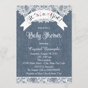 Blue Denim and Lace Baby Shower Invitation