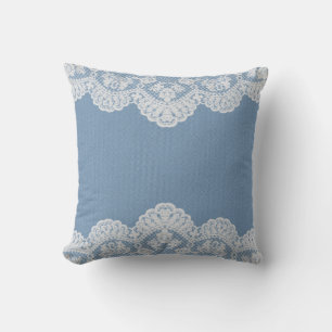 Blue Denim and Lace Throw Pillow