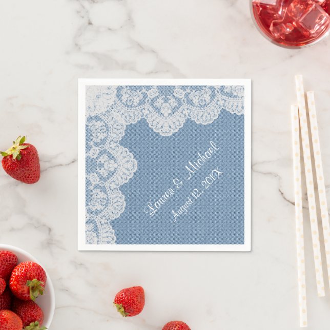 Blue Denim and Lace Wedding Napkin (Insitu)