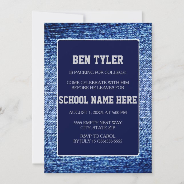 Blue Denim and Navy Blue Trunk Party Invitation (Front)