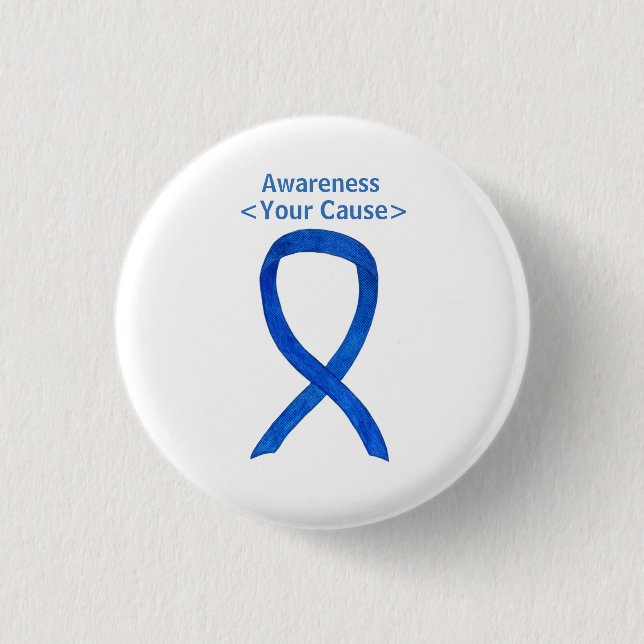Blue Denim Awareness Ribbon Custom Button Pins (Front)