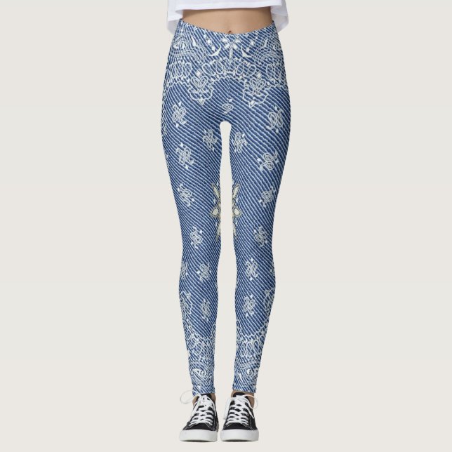 Blue Denim Bandana Leggings (Front)