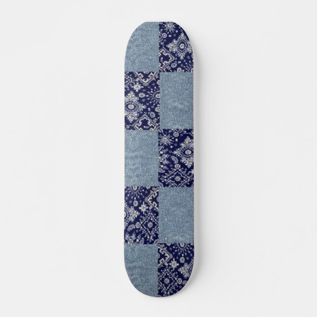 Blue Denim Bandana Skateboard (Front)
