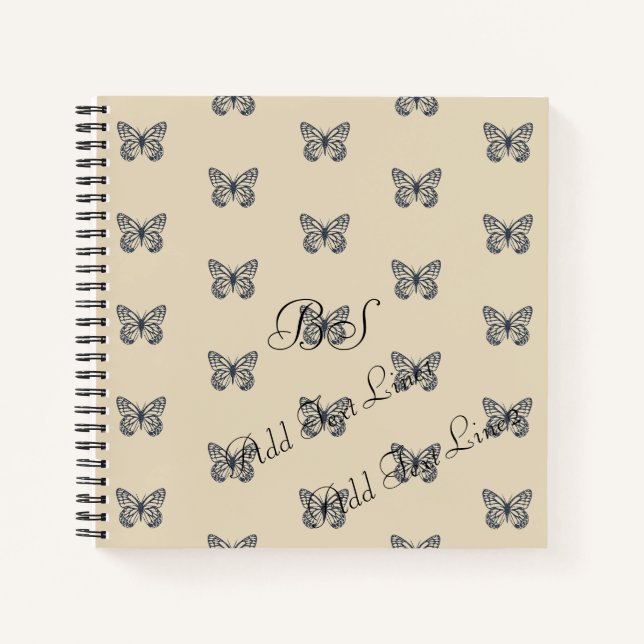 Blue Denim Butterfly Pattern Add Text Notebook (Front)