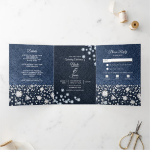 Blue Denim & Diamonds Glam Triple Wedding Programm