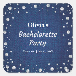 Blue Denim Diamonds Pearls Bachelorette Party Square Sticker