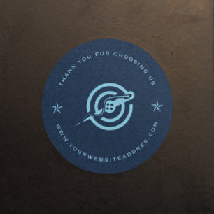 Blue denim fabric texture custom typography. classic round sticker