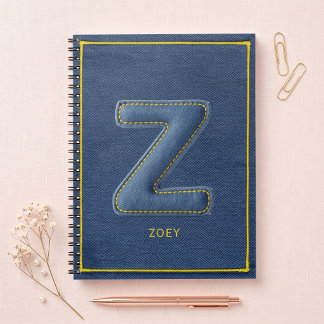 Blue Denim Faux Stitched Patch Letter Z Monogram Notebook