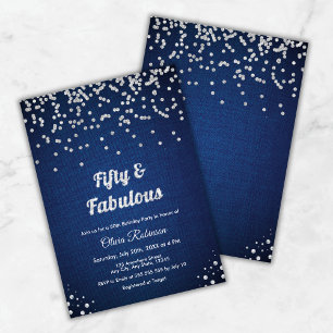 Blue Denim Fifty and Fabulous 50th Birthday Invitation