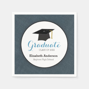Blue Denim & Grad Hat, Personalized Graduation Napkin